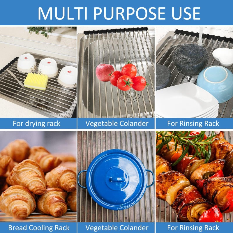 Ahyuan Roll up Dish Drying Rack Over The Sink Kitchen Roll up Sink Drying Rack Portable Dish Drainer Foldable Dish Drying Rack (Warm Gray, 17.8''X11.8'') - Image 3